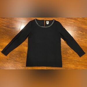 Rare Vintage Y2K Anne Klein Petite Womens Faux Leather Trim Collar Top Size M